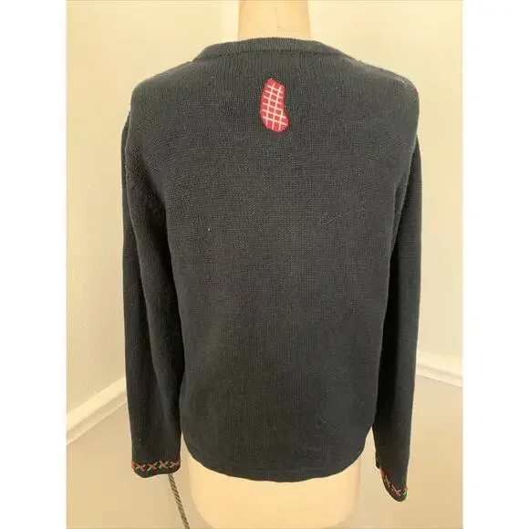 All Point By Reference Point Cardigan Winter Christmas Santa Black Size M - Picture 4 of 7